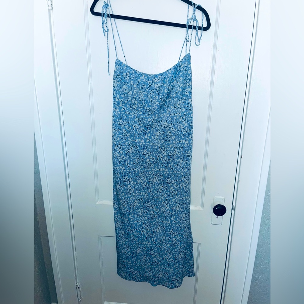 Abercrombie & Fitch light blue floral midi dress with high slit